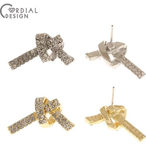 Cordial Design 50Pcs 12*22MM Jewelry Accessories/Rhinestone Earrings Stud/Tie Knot Shape/Jewelry Findings & Components/Hand Made