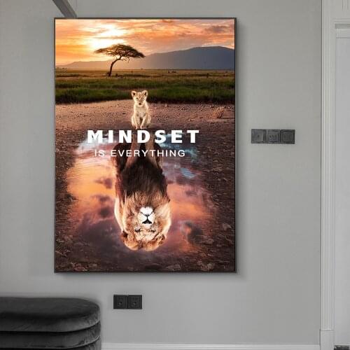 Modern Animal Art Canvas Painting Big and Little Lions Mindset Wall Art Poster Prints Wall Pictures for Living Room Home Cuadros