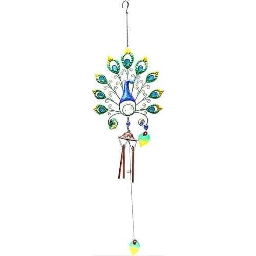 Luminous Beads Garden Balcony Indoor Pendant Peacock Metal Glass Painting Animal Insect Wind Chimes
