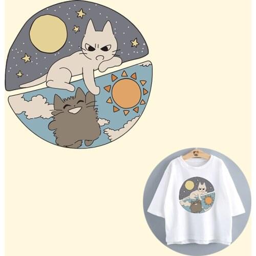 Prajna Thermal Cartoon Cute Cats Patch Applique Iron on Transfers For Clothing Stickers for Clothes Anime Heat Transfer Patches
