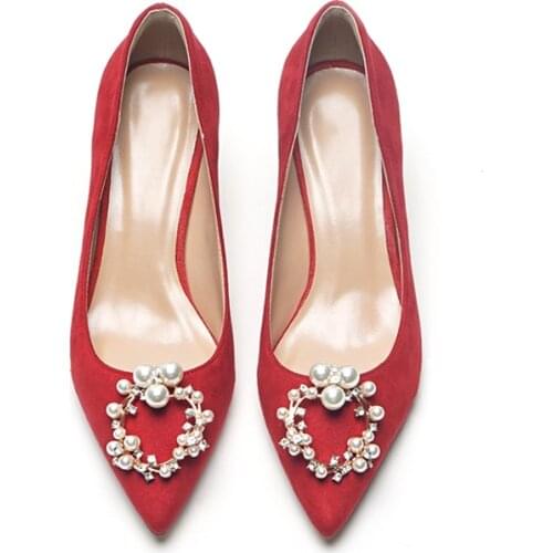 Pointed Rhinestones High Heels Shoes Woman Basic Pumps Suede Crystal Diamond Buckle Wedding Sexy Women Shoes Size 33-42