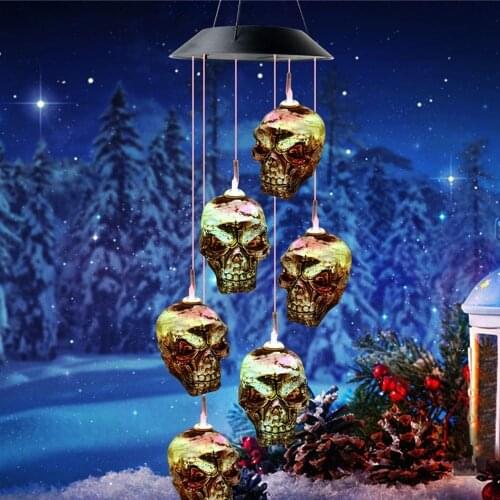 Halloween Decoration Christmas Gift Solar Wind Chime Lamp Luminous Garden Outdoor Elegant Wind Chime Skull/Pumpkin/Kerosene Lamp