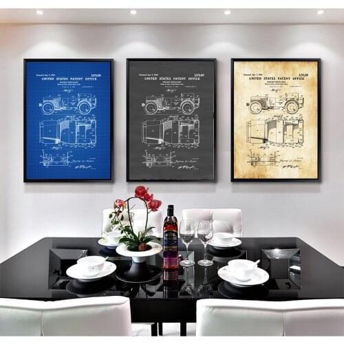 Willys Military Jeep Patent Blueprint Poster Wall Art Paint Decor Canvas Prints Canvas Oil Paintings For Living Room No Frame