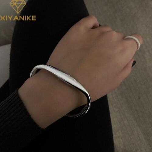 XIYANIKE 925 Sterling Silver Irregular Water Droplets Plain Circle Bracelet Female Minimalism Opening Handmade Jewelry Gifts