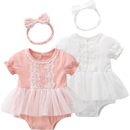 Summer baby lace skirt short sleeve full moon princess triangle net yarn package fart ha clothing hair band climb clothes