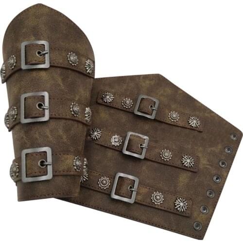 Pu Leather Gauntlet Wide Bracer Arm Armor Wristband Protector Cuff String Steampunk Bangle Buckle Bracers Cosplay Props