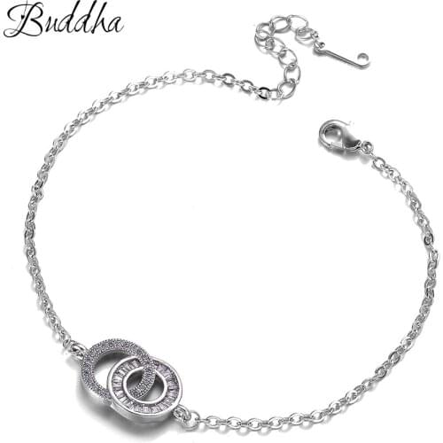 Cubic zircon Double Round Circle Bracelets For Women Original Simple Style Lady Prevent Allergy Gift jewelry Never Faded