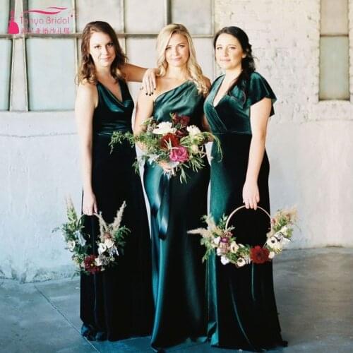 Teal Green Long Velvet Bridesmaid Dresses 3 Styles A B C Wedding Guest Party Dress vestido de festa Brides maid Gowns MBP40