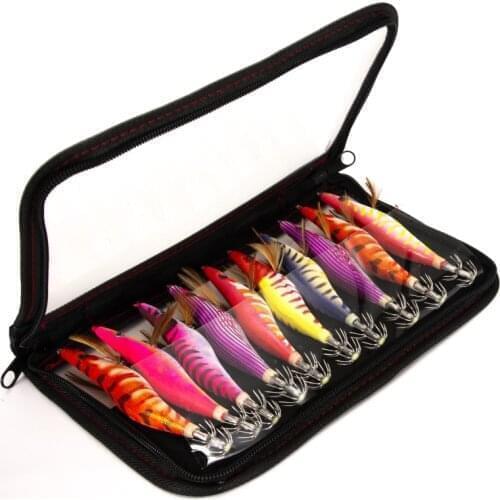 10pcs/lot Hard Fishing Lure Squid Jig Hook 9.5g 80mm Wooden Shrimp Octopus Cuttlefish Fishing Bait Luminous Wobbler For Sea