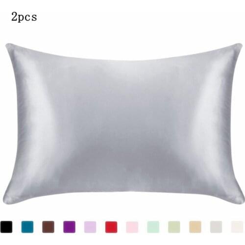1 Pair Queen Standard Satin Silk Soft Mulberry Plain Pillowcase Cover Chair Seat Square Zipper Pillow Cover for Home Decorate