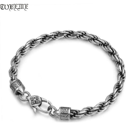 100% 925 Siilver Tibetan Bracelet 925 Sterling Buddhist Vajra Bracelet Vintage Silver Tibetan Six Words Bracelet