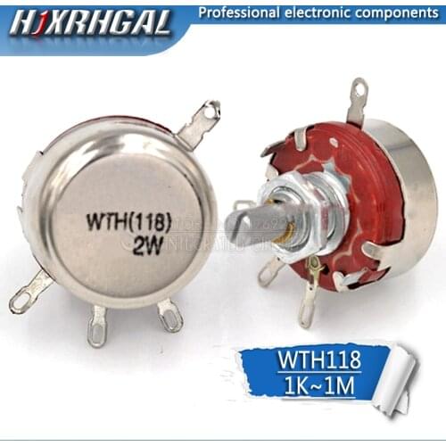 2PCS WTH118 2W 1A Potentiometer 1K 2.2K 4.7K 10K 22K 47K 1M WTH118-2W Round Shaft Carbon Rotary Taper Potentiometer hjxrhgal