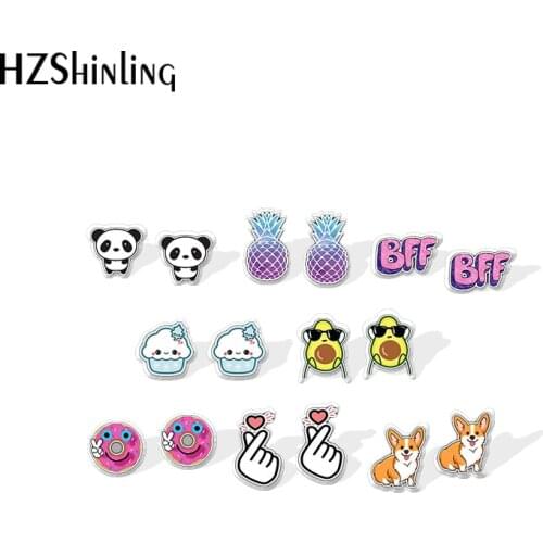 2020 New Cool Avocado Corgi Stud Earring Yinyang Panda Acrylic Earrings Resin Epoxy Handmade Jewelry