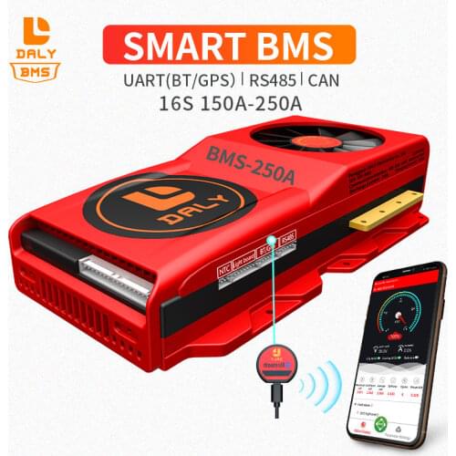 3.2V 16S 48V Lifepo4 Smart BMS 150A 200A 250A Support Bluetooth APP RS485 CAN BUS NTC UART Can be Programmable With Fan
