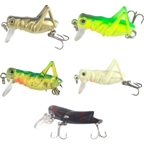 5Pcs 4cm Lifelike Insect Grasshopper Fishing Lures Baits Crankbaits with Treble Hook Flying Fishing Lure