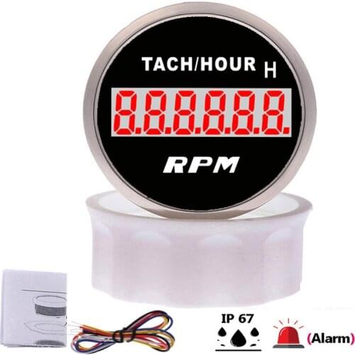 52mm Waterproof Digital Car Boat Tachometer Gauge 0-9999 RPM Tacho Meter With Engine Hours for 9~32V