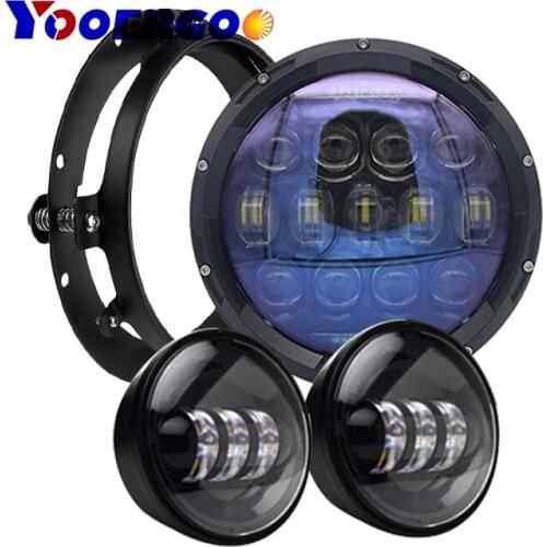 Hi/lo beam 7 inch LED Headlight with Matching Passing Lamps for Motorcycles with Adapter Ring