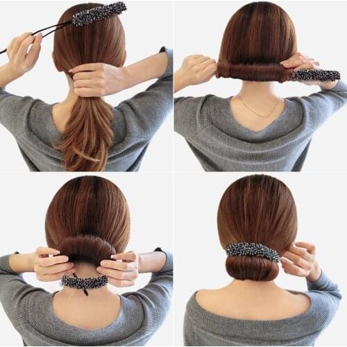 1pcs Women Flower Donut Bun Maker Crystal Ribbon DIY Hair Style Tools Korean Fashion Hair Curler Accessories Gift for Girlfriend
