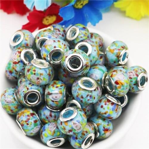 10Pcs Glass Flower Big Hole Murano Glass Beads Charms Fit Pandora Bracelet Bangle Chain Cord Jewelry Curtains Necklaces Craft