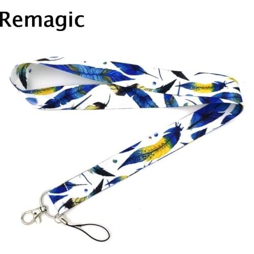20pcs Starry sky feathers Neck Strap Lanyard keychain Phone Strap ID Badge Holder Rope Key Chain Keyrings cosplay Accessories