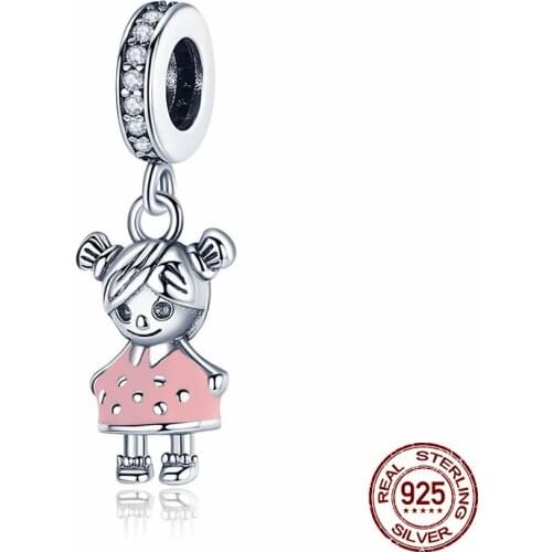 CodeMonkey 100% 925 Sterling Silver Couple Little Girl Pendant Charm fit Girls Charm Bracelet & Necklaces DIY Jewelry C543