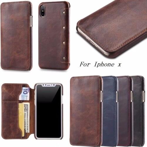 4 Colors New Real Cow Skin Business Cover for iphoneX Luxury Flip Genuine Leather Cowhide Wallet Case for iphone X 5.8'' Oil Wax