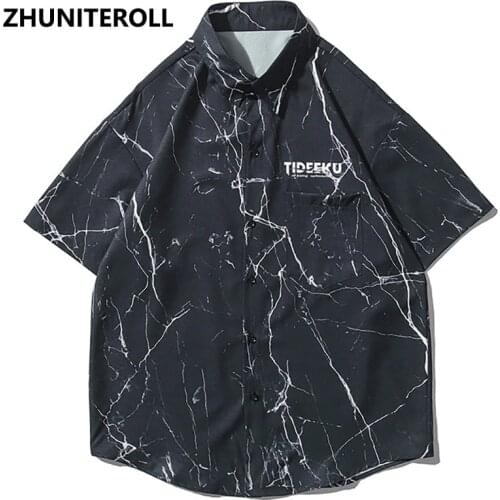 Lightning Print Hawaiian Beach Shirts Hip Hop Short Sleeve Button Up Streetwear Black Korean Shirt Mens Fashion Clothing Trends