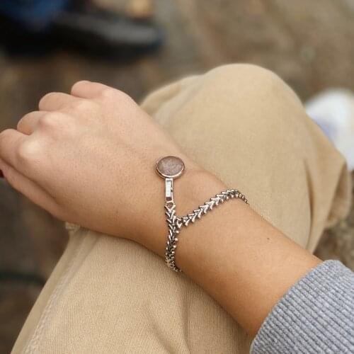 GULCE DERELI, CIRCLE SHAPE NATURAL STONE CHARM BRACELET, INFINITY CHAIN BRACELETS, CHARM BRACELETS, GIFT BOX, GOLD/SILVER PLATED