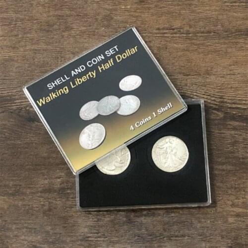 Walking Liberty Half Dollar Shell and Coin Set (4 Coins 1 Shell) Magic Tricks Coin Appear/Vanish Close Up Illusion Gimmick Magia