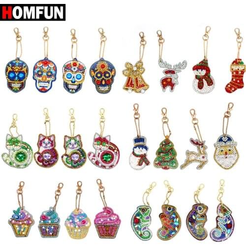 HOMFUN 5D Diamond Painting Keychain Special Rhinestone Embroidery Pendant DIY Craft Kits Cross Stitch Key Chain Accessories