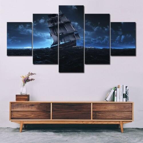 Art poster canvas painting 5 panel HD printing home sailing decorative wall art landscape living room creative modular image
