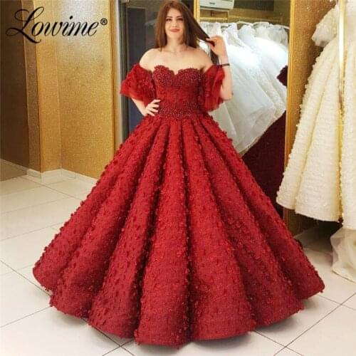 Red Puffy Prom Dresses Abendkleider Ball Gown Pink Evening Dress 2019 Couture Turkish Dubai Lebanon Party Gowns Robe De Soiree