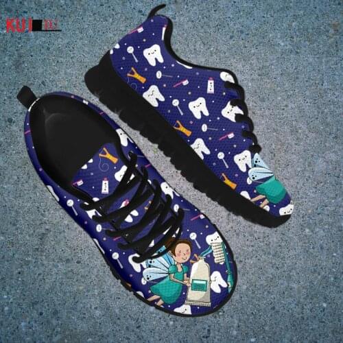 KUILIU Brush Tooth Funny Print Shoes Women Casual Outdoor Footwear Cartoon Angel Designer Customized Sneakers Comfortable Mesh