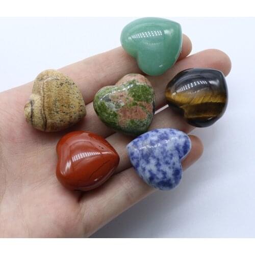 25mm Big Hole Heart Pendant Healing Chakra Stone Natural Agates Howlite Tiger Eye Green Crystal Pendants for Necklace Women