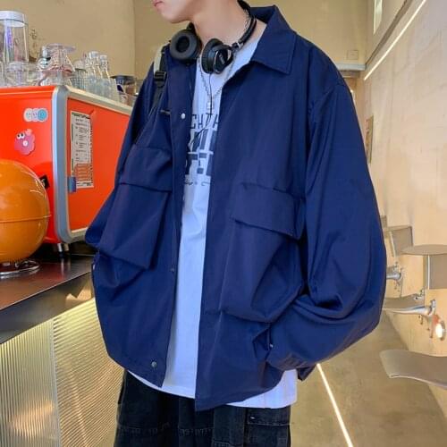 Autumn New Cargo Jacket Men Top Quality Japan Style Big Pockets Casual Jackets Solid Color Streetwear Oversized Jacktes 3XL-M