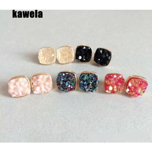 Sweet Square Quartz Glitter Stud Earring