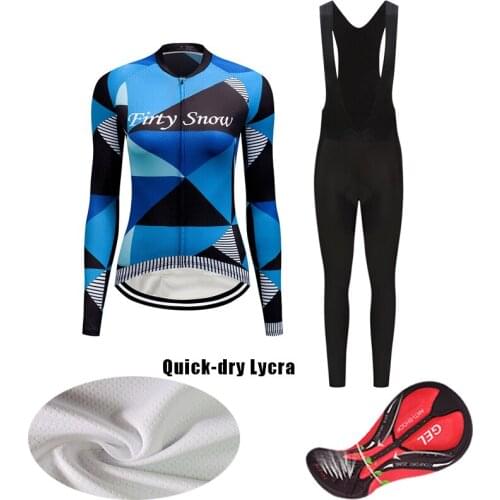 Fashion Long Sleeve Fall Road Bike Clothing Women BIB Kit 2021 Cycling Jersey Set MTB Dress Female Suit Bicycle Clothes Skinsuit