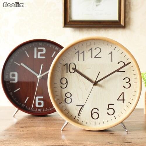 NOOLIM Table Clock Desktop Living Room Simple Solid Wood Clock Modern Large Pendulum Clock Creative Minimalist Ornaments