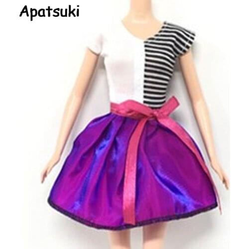 Patchwork Clothes For Barbie Doll 1/6 Zebra Strip Bowknot Short Dress Doll Clothing For Barbie Dollhouse Causal Wear For 1:6 BJD