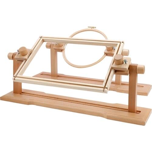 Natural Beech Wood Adjustable Rotated Embroidery Frame Stand Set for Round and Square Hoops Cross Stitch Wooden Stand for Studio