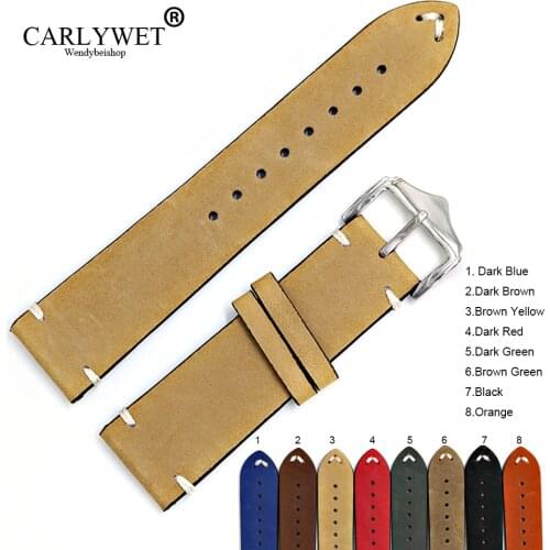 CARLYWET 20 22 24mm Cowhide Suede Leather Black Orange Vintage Watch Band Strap Belt For Rolex Omega Submariner Daytona Panerai