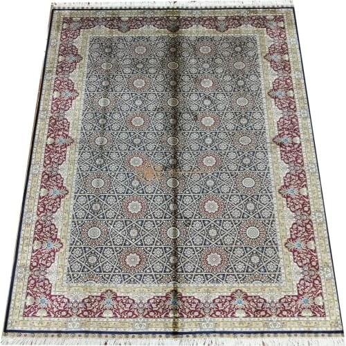 Seeykeep™ 6.56x9.84ft Blue Floral Red Edge Silk Handknotted Oriental Rug -NY3016237