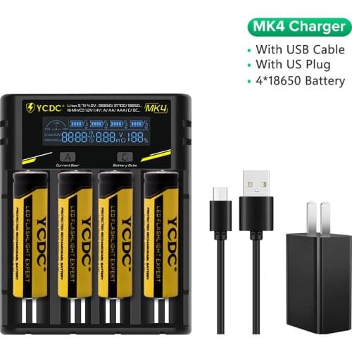 YCDC US/EU Plug 18650 AA AAA Smart Charger With 2/4pcs 18650 Lithium Li Ion Battery 3.7V 3000mAh Rechargeable Liion Battery