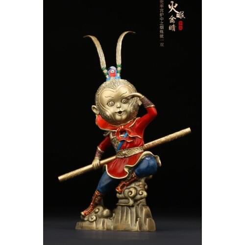 Unique home office Business TOP COOL decorative ART The God of victory Talisman Hand engraving CHINA Sun Wukong ART Statue-A2