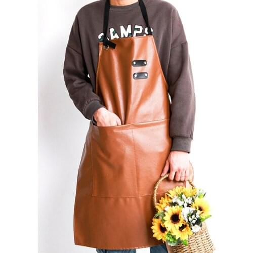 Waterproof apron work fashion PU household kitchen cooking oil proof men and women restaurant work clothes custom logo printing