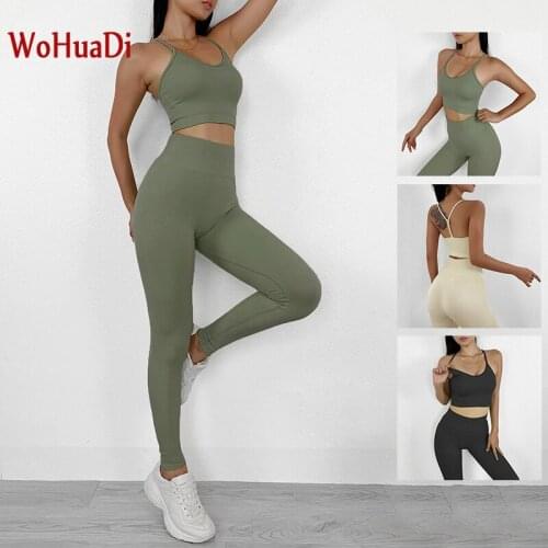 WOHUADI 2021 Sports Clothing Women Sexy Bra Set Gym Workout Yoga Suit High Waist Leggings Push Up Female sportswear for fitness
