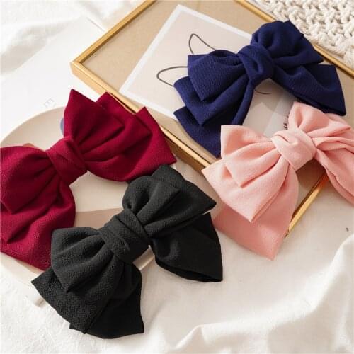 New fashion All-match Pure color Cloth three layers big bow hairpin Spring clip Barrettes Women girls hair accessoriesr Headwear