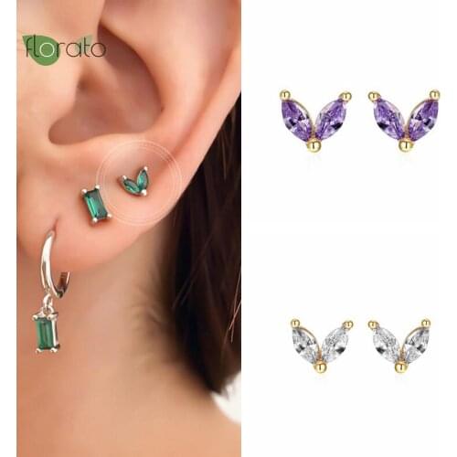 White/Yellow/Green/Purple/Black Crystal 925 Sterling Silver Stud Earrings for Women Charming CZ Zircon Minimalism INS Earrings