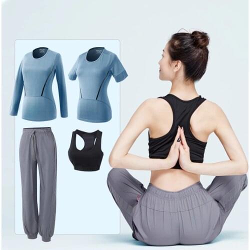 Women 3pcs Seamless Set Sport Suit Gymwear Workout Clothes Long Sleeve Gym Crop Top High Waist Leggings Fitness Sports Wear