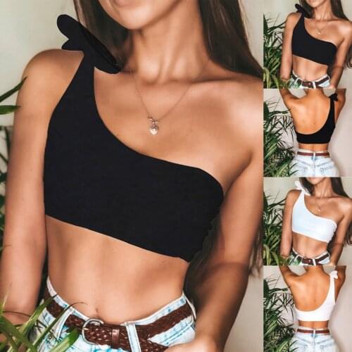 Women Bikini Swim Tops Female Swimwear 2020 Casual Pure Color Knot Swimwear Single Shoulder Sexy Solid Color Swimsuit